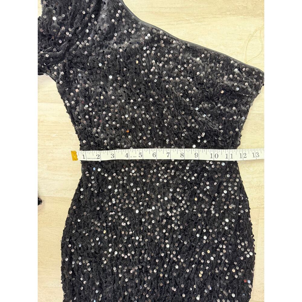 Faeriesty One Shoulder Long Sleeve Asymmetrical Hem Sequin Dress Black Size XS - Picture 8 of 9